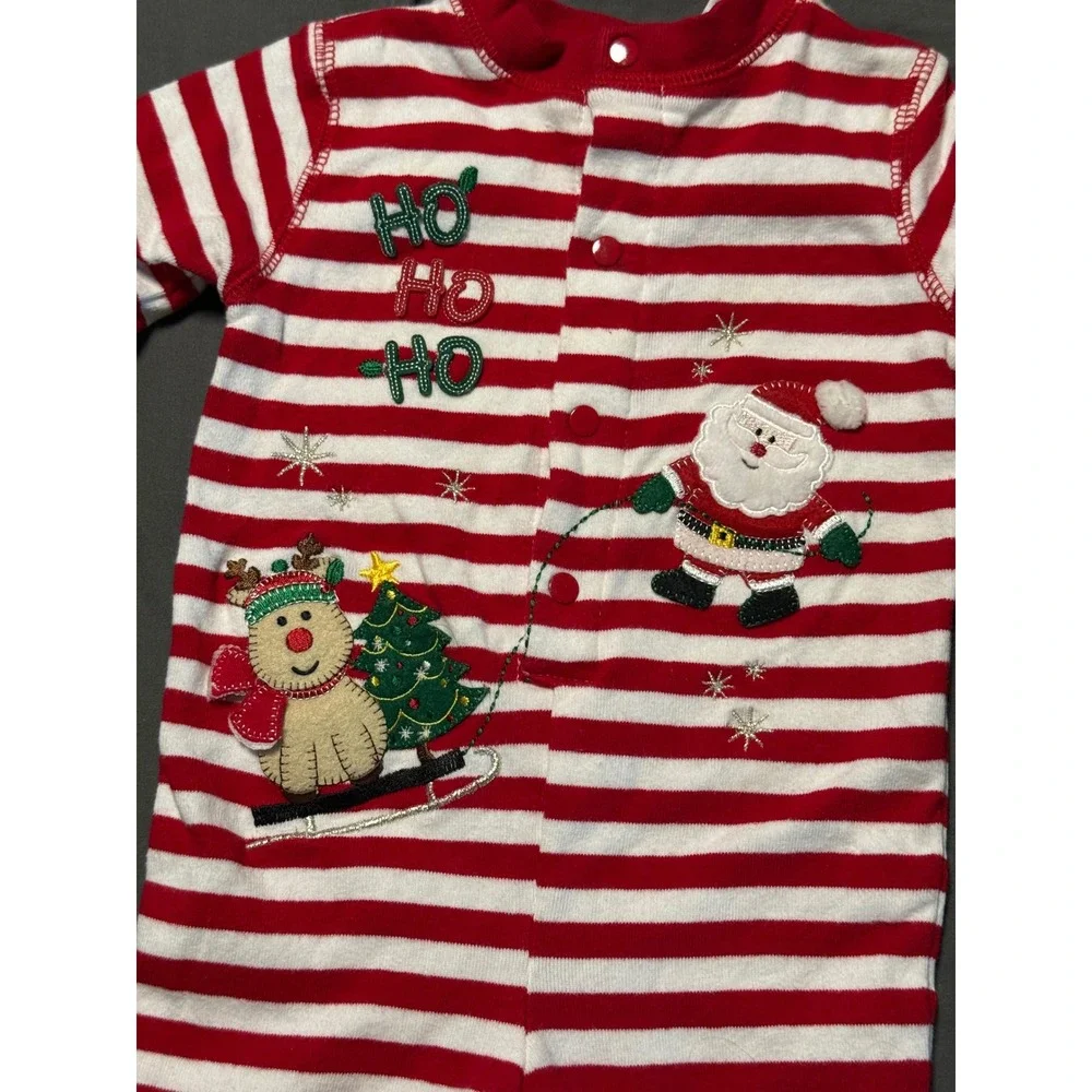 Miniwear Christmas Striped Red White 100% Cotton Size 3-6M Pajama Santa Reindeer